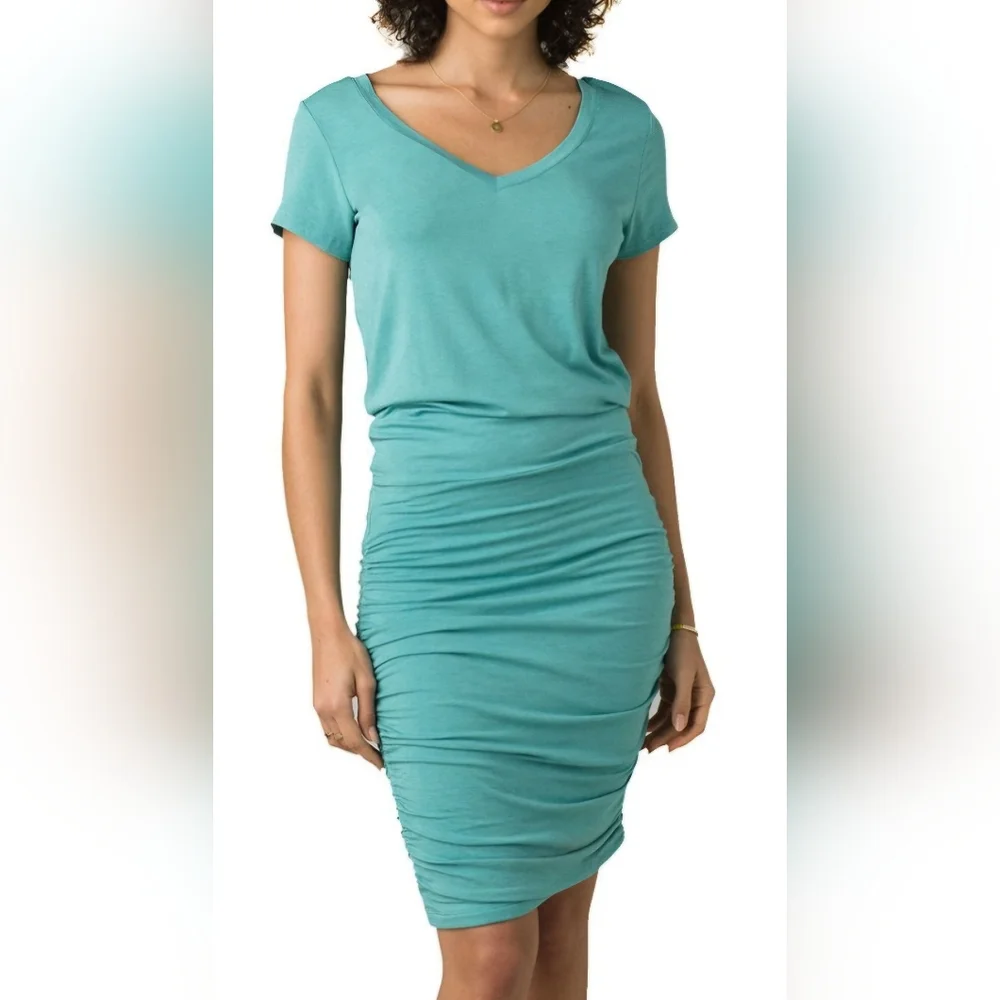 Prana Foundation Dress relaxed T-shirt style fitted ruched pencil skirt Size XS - Picture 1 of 8
